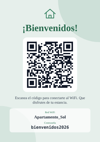 Plantilla de cartel WiFi con QR para airbnb y pisos turísticos