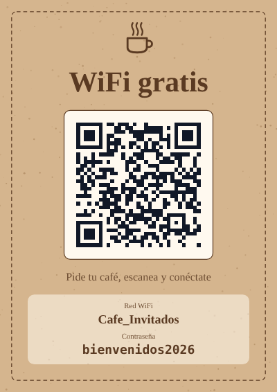 Plantilla de cartel WiFi con QR para bares y cafeterías