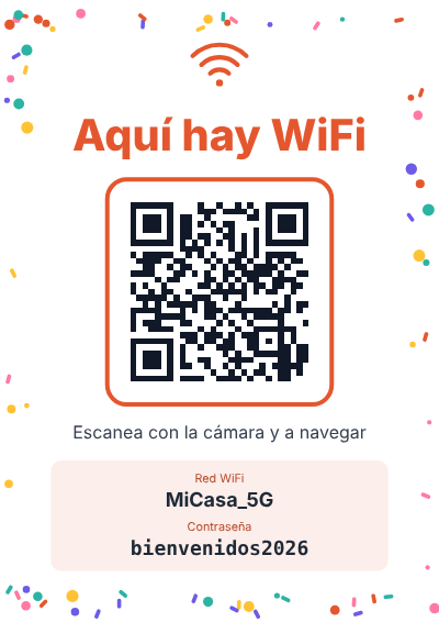 Plantilla de cartel WiFi con QR para casa e invitados