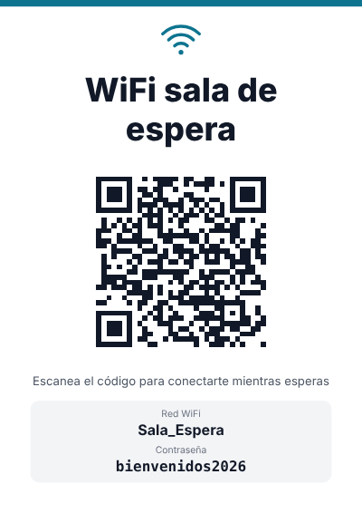 Plantilla de cartel WiFi con QR para clínicas y salas de espera