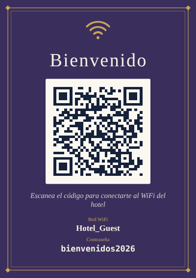 Plantilla de cartel WiFi con QR para hoteles y hostales