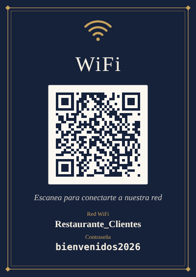 Plantilla de cartel WiFi con QR para restaurantes
